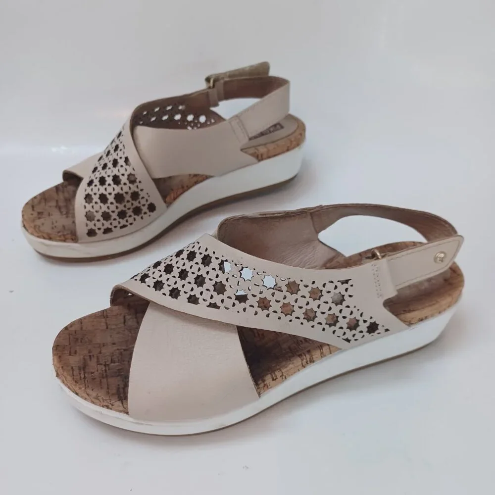 Pikolinos Wedge Sandals Neutral Beige Adjustable Womens US 10‎ or 40